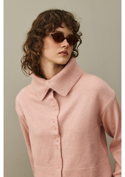 Geniş Yakalı Tiftik Hırka Pembe indirimleri