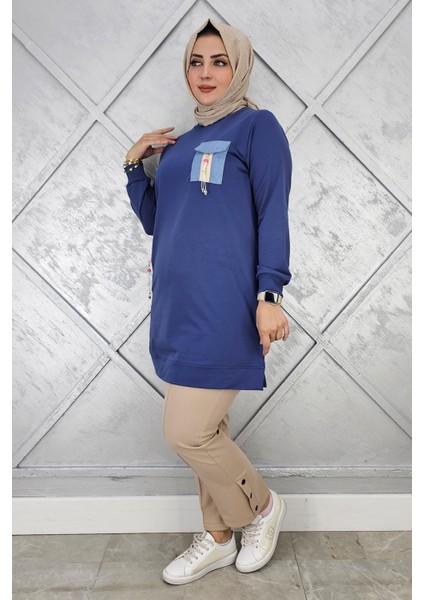 Kadın Nervür Dikim Taş Detaylı Tesettür Tunik