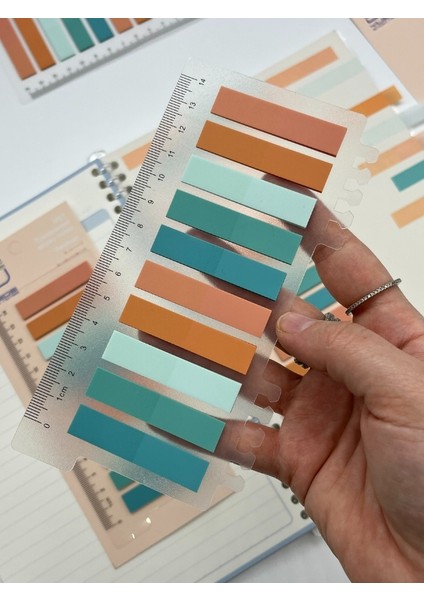 10 Renkli Cetvelli Turuncu ve Turkuaz Tonları Indeks Sticker/index/postit/post-It/kitap Ayracı/not Kağıdı