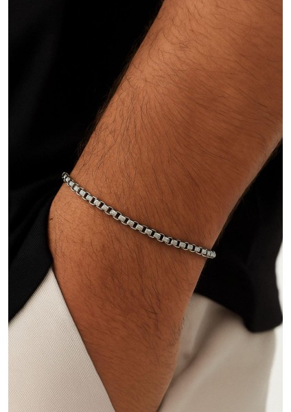 Erkek Ince Yuvarlak Çelik Bileklik (19CM)