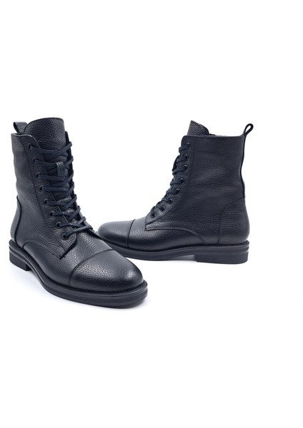 SV515 Hakiki Deri Oxford Tarz Kadın Siyah Postal Bot modelleri