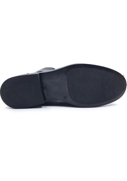 SV515 Hakiki Deri Oxford Tarz Kadın Siyah Postal Bot