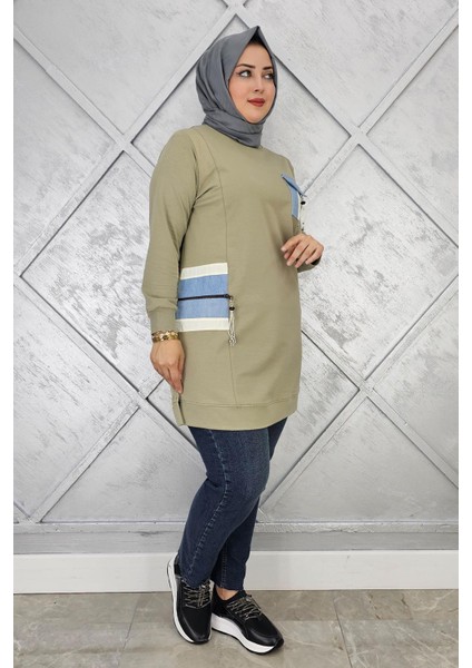 Kadın Nervür Dikim Taş Detaylı Tesettür Tunik
