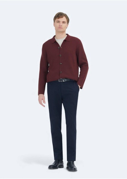 Bordo Polo Yaka Düz Örgü Yün Karışımlı Hırka fiyatları