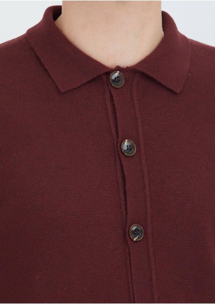 Bordo Polo Yaka Düz Örgü Yün Karışımlı Hırka fırsatları