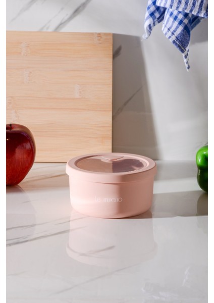 Pastel Hava Sızdırmaz Yuvarlak Silikon Saklama Kabı 400 ml | Pembe