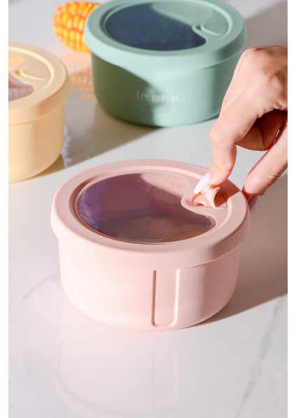 Pastel Hava Sızdırmaz Yuvarlak Silikon Saklama Kabı 400 ml | Pembe modelleri