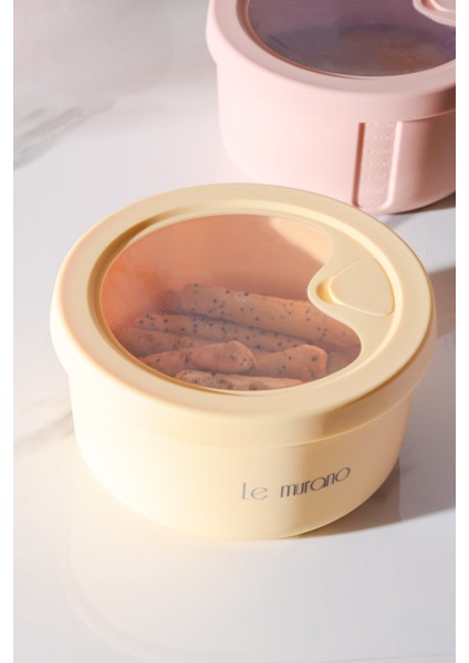 Pastel Hava Sızdırmaz Yuvarlak Silikon Saklama Kabı 400 ml | Sarı