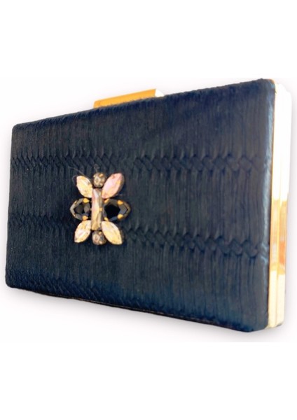 Siyah Astragan Kesim Kristal Taş Işlemeli Gece El ve Omuz Çantası fiyatları