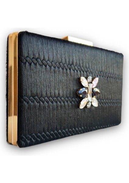 Siyah Astragan Kesim Kristal Taş Işlemeli Gece El ve Omuz Çantası modelleri