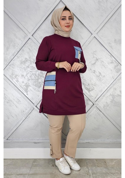 Kadın Nervür Dikim Taş Detaylı Tesettür Tunik