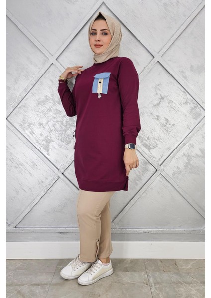 Kadın Nervür Dikim Taş Detaylı Tesettür Tunik modelleri