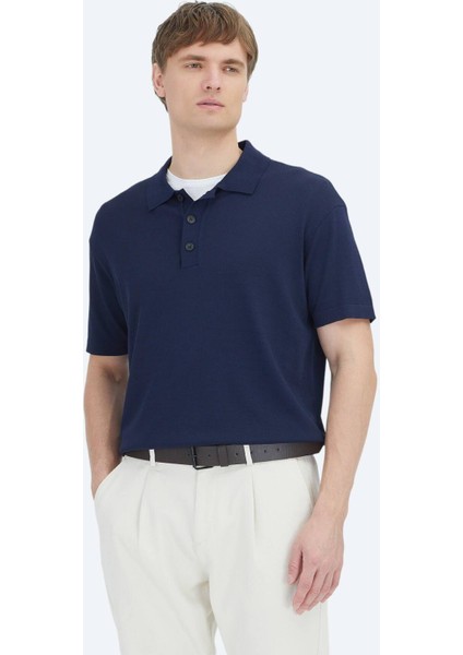 Lacivert Polo Yaka Düz Örgü Triko