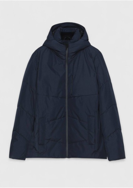 Lacivert Regular Fit Kapüşonlu Casual Dokuma Mont