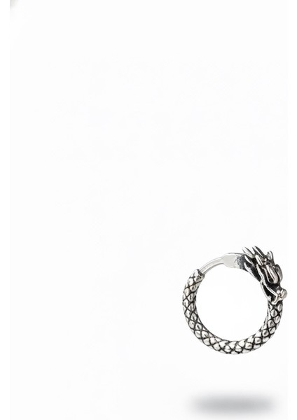 Ejderha Figürlü Halka Geçirmeli Deri Desenli Erkek Çelik Küpe