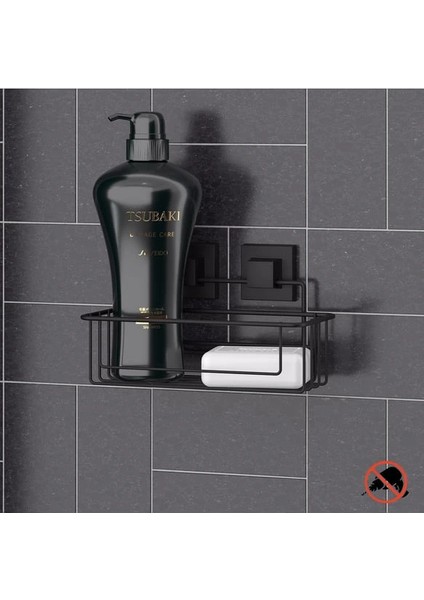 Tek Katlı Banyo Rafı Paslanmaz Yapışkanlı Easyfix Siyah