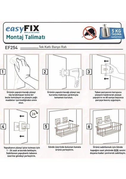 Tek Katlı Banyo Rafı Paslanmaz Yapışkanlı Easyfix Siyah indirimleri