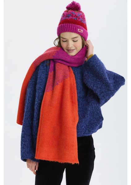 Renk Bloklu Büyük Atkı Pembe - Turuncu fiyatları