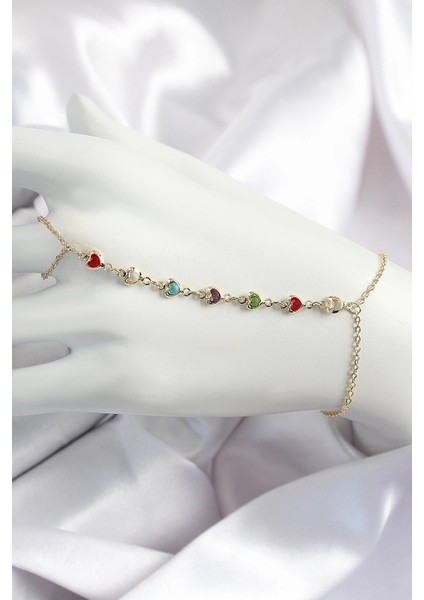 Heyf Pirinç Renkli Kalpli Zirkon Taşlı Y Model Gold Renk Kadın Şahmeran