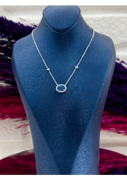 925 Ayar Gümüş Aquamarin Taşlı Özel Tasarım Zarif Kadın Kolye fiyatları
