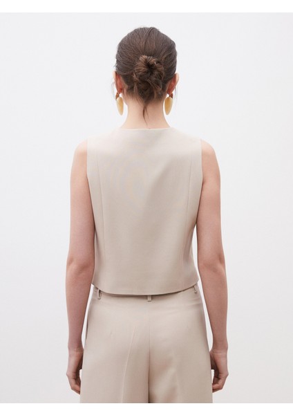 Bisiklet Yaka Krep Kadın Klasik Yelek