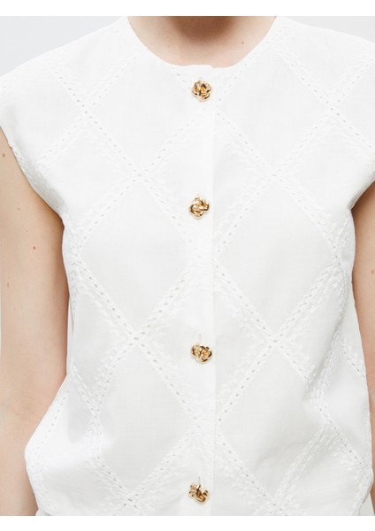 Bisiklet Yaka Ajurlu Brode Kadın Klasik Yelek modelleri