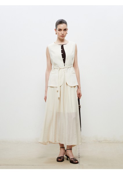 Bisiklet Yaka Keten Görünümlü Kadın Klasik Yelek fiyatları