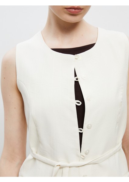 Bisiklet Yaka Keten Görünümlü Kadın Klasik Yelek modelleri