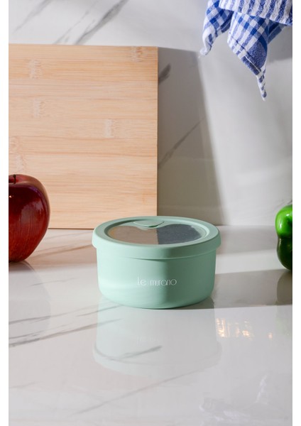 Pastel Hava Sızdırmaz Yuvarlak Silikon Saklama Kabı 400 ml | Yeşil