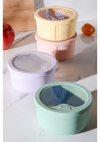 Pastel Hava Sızdırmaz Yuvarlak Silikon Saklama Kabı 400 ml | Yeşil modelleri