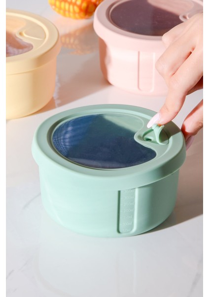 Pastel Hava Sızdırmaz Yuvarlak Silikon Saklama Kabı 400 ml | Yeşil fırsatları