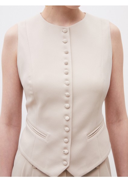 Bisiklet Yaka Krep Kadın Klasik Yelek modelleri