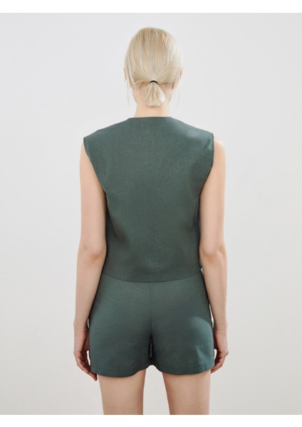 Bisiklet Yaka Keten Görünümlü Kadın Klasik Yelek modelleri