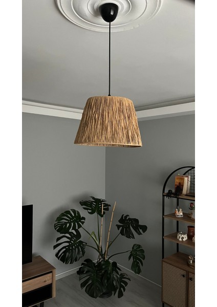 El Yapımı Kağıt Rafya Avize Bohem Rustik Avize Salon,yatak Odası,balkon Avize (Siyah Duy)