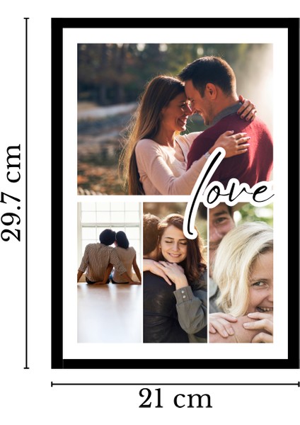Kişiye Özel Fotoğraf Kolajı “love” Temalı Çerçeveli Tablo (A4 - 21X29,7 Cm) modelleri