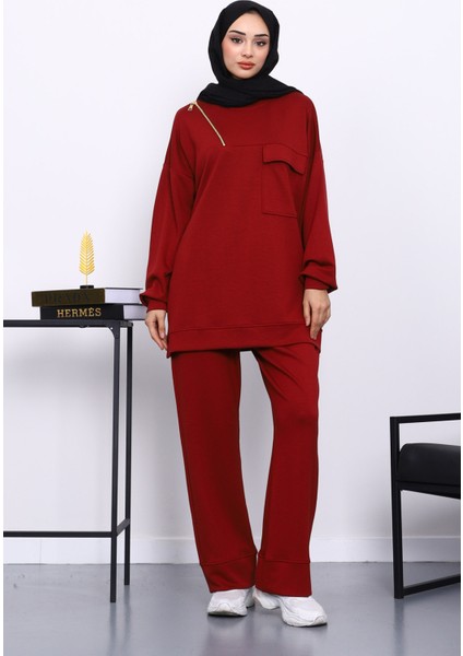 Bordo Tek Cepli Tunik Pantolonlu Modal Takım fiyatları