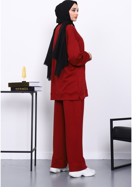 Bordo Tek Cepli Tunik Pantolonlu Modal Takım fırsatları