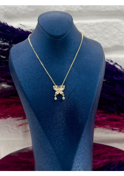 925 Ayar Gümüş Özel Tasarım Gold Renk Zarif Kadın Kolye