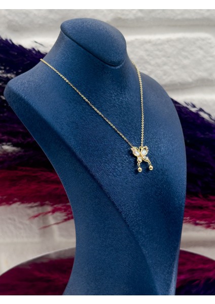 925 Ayar Gümüş Özel Tasarım Gold Renk Zarif Kadın Kolye fiyatları