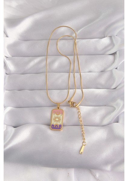 316L Çelik Gold Renk Karışık Mineli Ay Figür Tarot Kolye