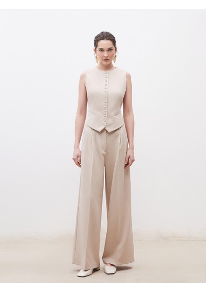 Bisiklet Yaka Krep Kadın Klasik Yelek