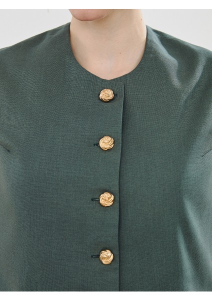 Bisiklet Yaka Keten Görünümlü Kadın Klasik Yelek fiyatları