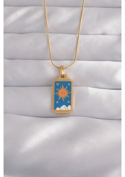316L Çelik Gold Renk Mavi Mineli Güneş Model Tarot Kolye fiyatları