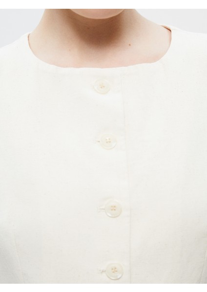 Bisiklet Yaka Keten Görünümlü Kadın Klasik Yelek modelleri