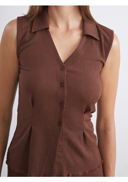 Gömlek Yaka Dokulu Kadın Yelek modelleri