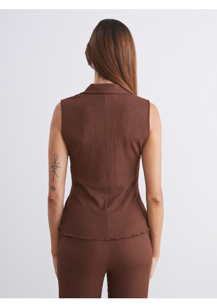 Gömlek Yaka Dokulu Kadın Yelek fırsatları