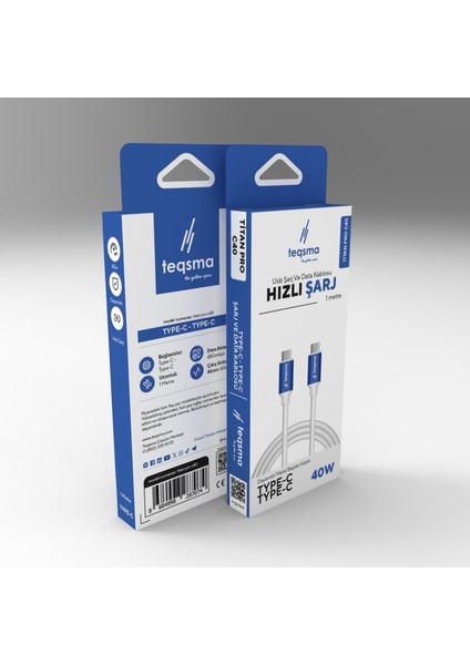 Tıtan Pro C40 Type-C - Type-C Kablo 40W 100CM 30'lu Koli