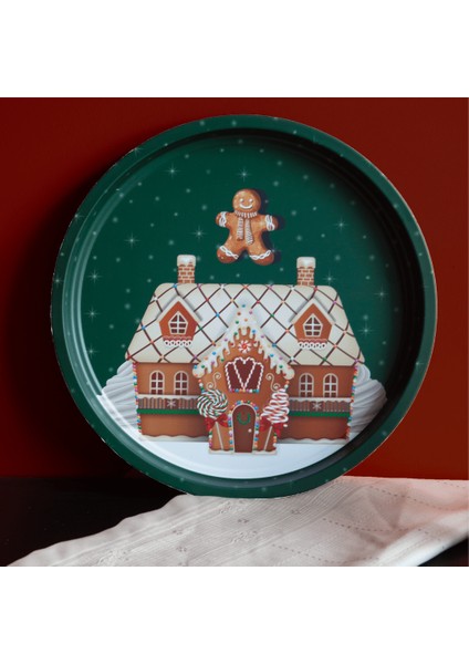 Home Yılbaşı Desenli Dekoratif Metal Tepsi - Bread House fiyatları