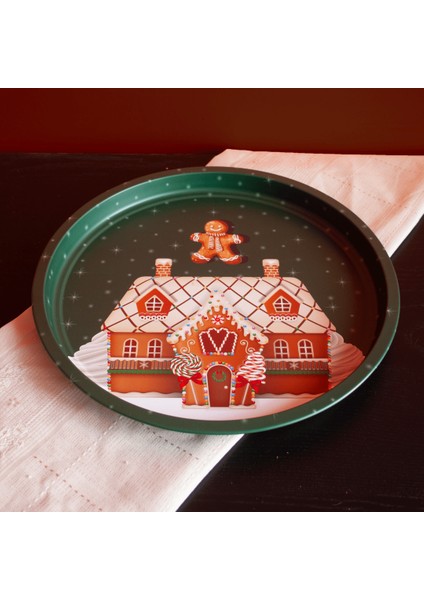 Home Yılbaşı Desenli Dekoratif Metal Tepsi - Bread House modelleri