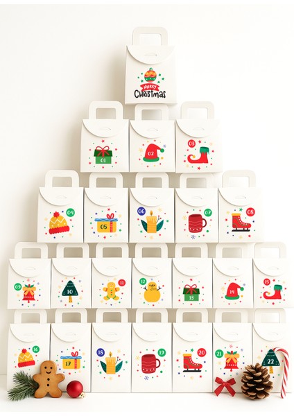 Beyaz Yılbaşı Advent Calendar 25 Adet Boş Hediye Kutusu Seti 10X15X5,5 cm – Mini Sürpriz Kutular